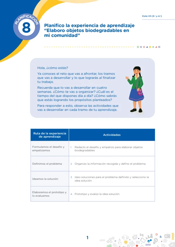 Planifico la experiencia de aprendizaje Elaboro objetos biodegradables en mi comunidad (MINEDU) PDF 1 Portada de Planifico la experiencia de aprendizaje Elaboro objetos biodegradables en mi comunidad - Secundaria - MINEDU