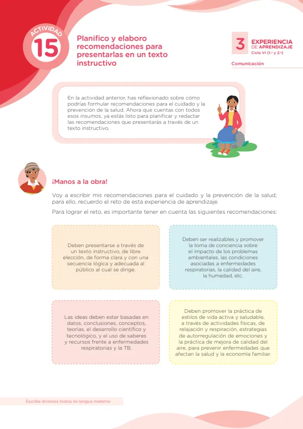 Planifico y elaboro recomendaciones para presentarlas en un texto - Secundaria (MINEDU) PDF 1 Portada de Planifico y elaboro recomendaciones para presentarlas en un texto - Secundaria - MINEDU
