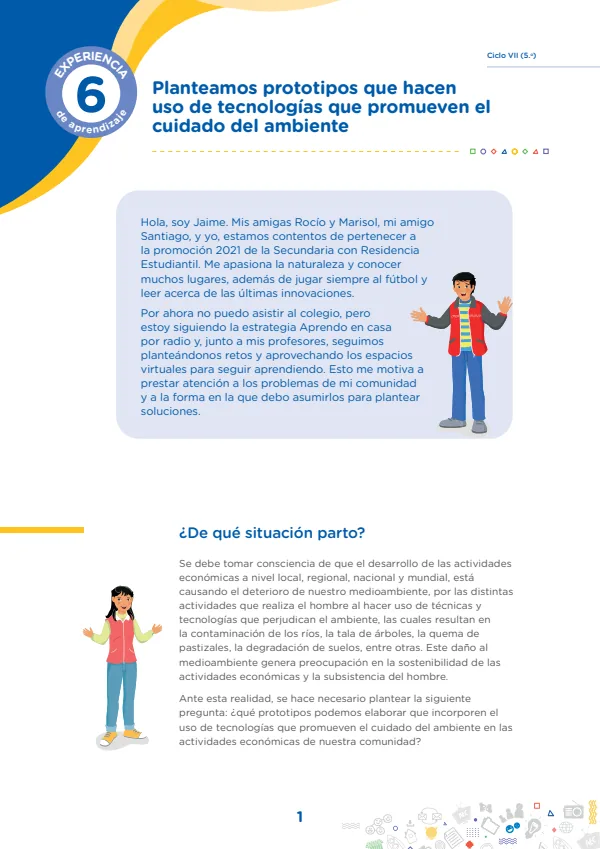 Planteamos prototipos que hacen uso de tecnologías que promueven el cuidado del ambiente (MINEDU) PDF 1 Portada de Planteamos prototipos que hacen uso de tecnologías que promueven el cuidado - 5.º grado de Secundaria - MINEDU