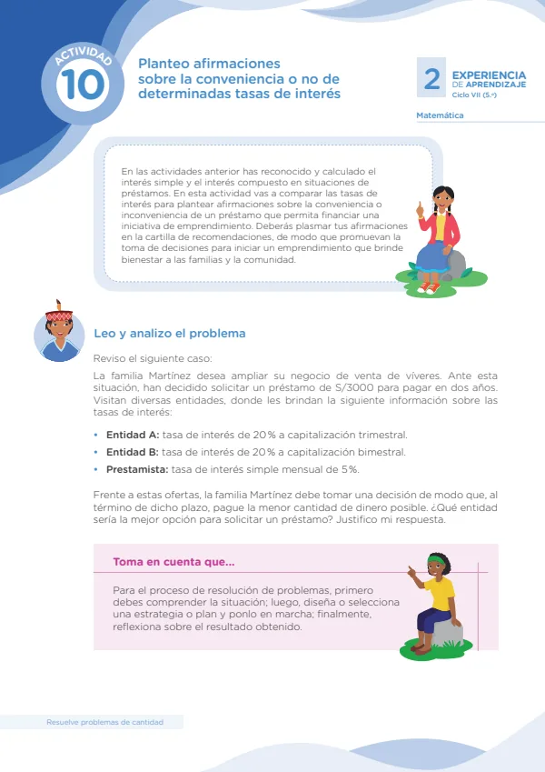 Planteo afirmaciones sobre la conveniencia o no de determinadas tasas de interés - 5.° grado de Secundaria (MINEDU) PDF 1 Portada de Planteo afirmaciones sobre la conveniencia o no de determinadas tasas de interés - 5.° - 5.º grado de Secundaria - MINEDU