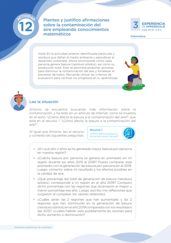 Planteo y justifico afirmaciones sobre la contaminación del aire - Secundaria (MINEDU) PDF 1 Portada de Planteo y justifico afirmaciones sobre la contaminación del aire - Secundaria - MINEDU