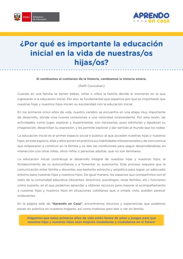 ¿Por qué es importante la educación inicial en la vida de nuestras/os hijas/os? (MINEDU) PDF 1 Portada de ¿Por qué es importante la educación inicial en la vida de nuestras/os hijas/os? - MINEDU