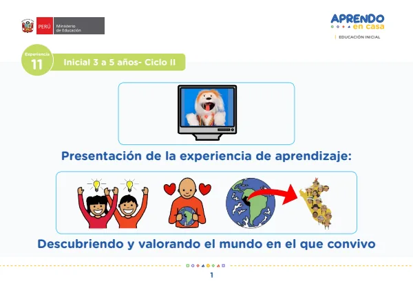 Presentación de la experiencia de aprendizaje: Descubriendo y valorando el mundo en el que convivo - Inicial 3 a 5 años - Ciclo II (MINEDU) PDF 1 Portada de Presentación de la experiencia de aprendizaje: Descubriendo y valorando el mundo - Aprendo en Casa - MINEDU