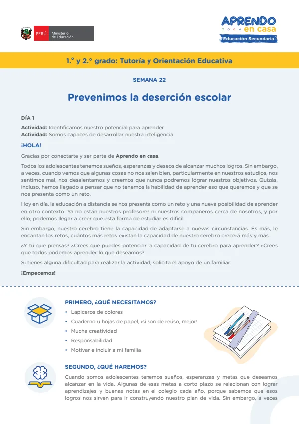 Prevenimos la deserción escolar - Secundaria (MINEDU) PDF 1 Portada de Prevenimos la deserción escolar - Secundaria - MINEDU