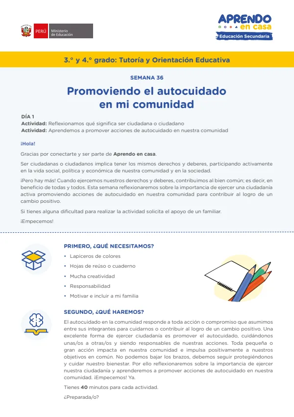 Promoviendo el autocuidado en mi comunidad - Secundaria (MINEDU) PDF 1 Portada de Promoviendo el autocuidado en mi comunidad - Secundaria - MINEDU