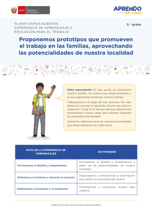 Proponemos prototipos que promueven el trabajo en las familias, aprovechando las potencialidades de nuestra localidad (MINEDU) PDF 1 Portada de Proponemos prototipos que promueven el trabajo en las familias, aprovechando - 5.º grado de Secundaria - MINEDU