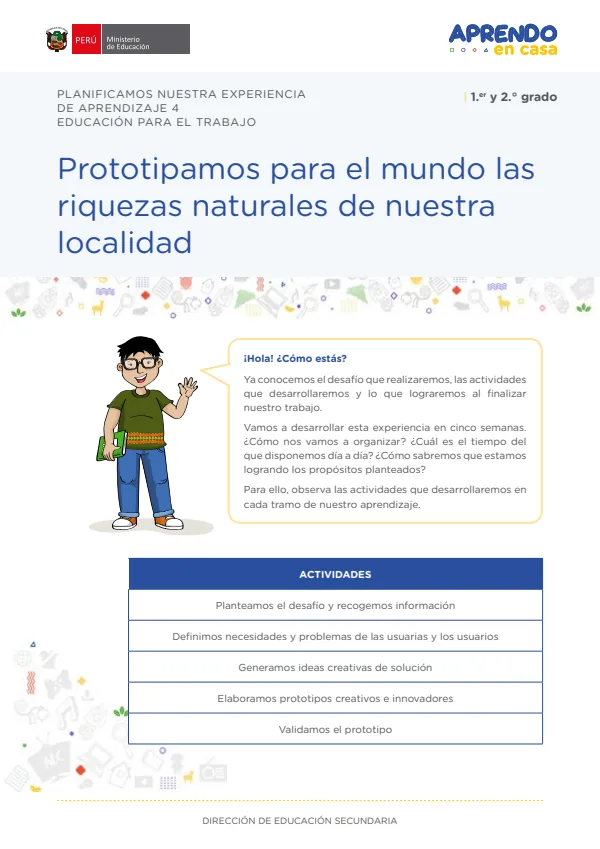 Prototipamos para el mundo las riquezas naturales de nuestra localidad: planificamos nuestra experiencia de aprendizaje 4 (MINEDU) PDF 1 Portada de Prototipamos para el mundo las riquezas naturales de nuestra localidad: planificamos - 2.º grado de Secundaria - MINEDU