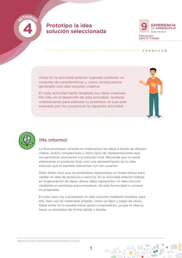 Prototipo la idea solución seleccionada. Actividad 4 - 5.° grado de Secundaria (MINEDU) PDF 1 Portada de Prototipo la idea solución seleccionada. Actividad 4 - 5.° grado de Secundaria - MINEDU
