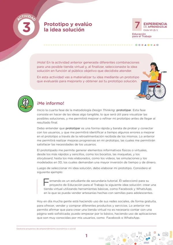 Prototipo y evalúo la idea solución, Actividad 3 - 5.° grado de Secundaria (MINEDU) PDF 1 Portada de Prototipo y evalúo la idea solución, Actividad 3 - 5.° grado de Secundaria - MINEDU