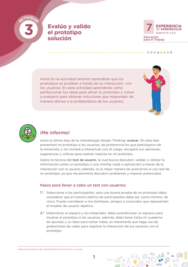 Prototipo y evalúo mi propuesta incorporando los aportes de los usuarios. Actividad 3 (MINEDU) PDF 1 Portada de Prototipo y evalúo mi propuesta incorporando los aportes de los usuarios. Actividad 3 - Secundaria - MINEDU