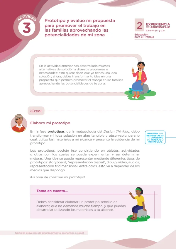 Prototipo y evalúo mi propuesta para promover el trabajo en las familias aprovechando las potencialidades de mi zona (MINEDU) PDF 1 Portada de Prototipo y evalúo mi propuesta para promover el trabajo en las familias aprovechando - Secundaria - MINEDU