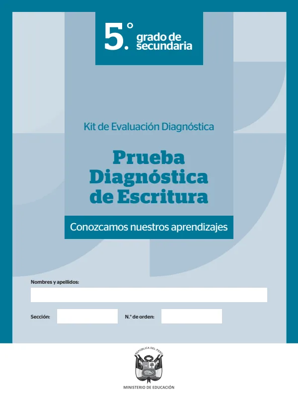 Prueba diagnóstica de Escritura 5º de Secundaria resuelto (MINEDU) PDF 1 Portada de Prueba diagnóstica de Escritura 5º de Secundaria resuelto - MINEDU