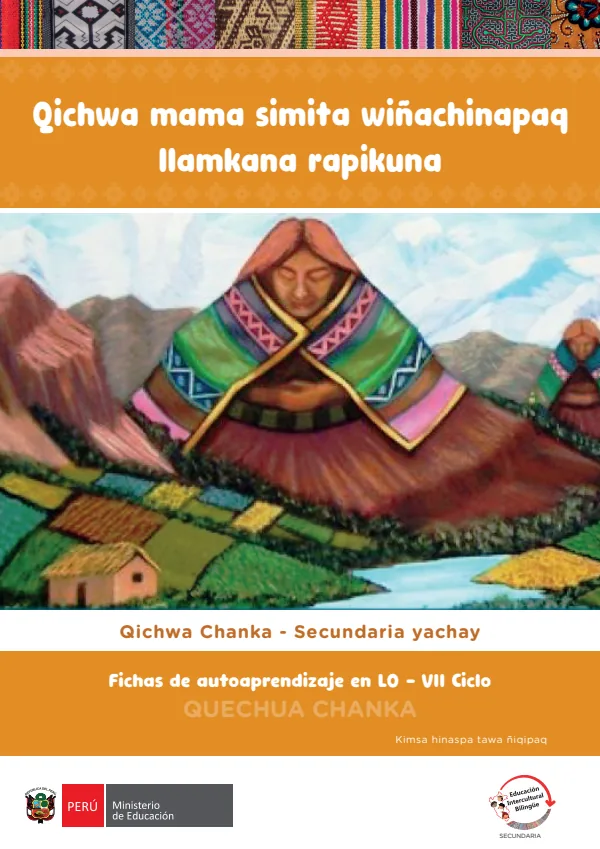 Qichwa mama simita wiñachinapaq llamkana rapikuna - Fichas de autoaprendizaje en LO de Comunicación del VII Ciclo (3.er y 4.) de Secundaria (MINEDU) PDF 1 Portada de Qichwa mama simita wiñachinapaq llamkana rapikuna - Fichas de autoaprendizaje en LO - Secundaria - MINEDU