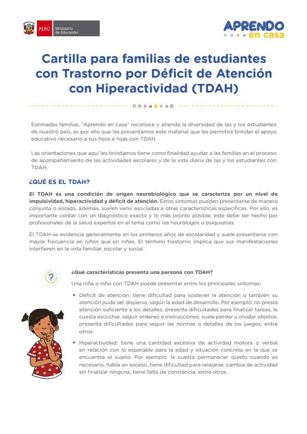 ¿Qué es el TDAH? - Secundaria (MINEDU) PDF 1 Portada de ¿Qué es el TDAH? - Secundaria - MINEDU