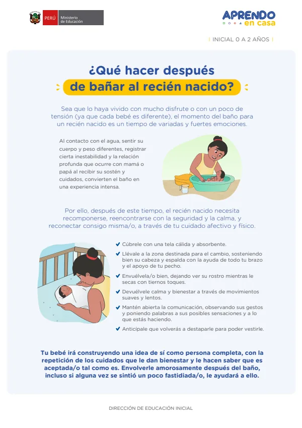¿Qué hacer después de bañar al recién nacido? - Inicial 0 a 2 años (MINEDU) PDF 1 Portada de ¿Qué hacer después de bañar al recién nacido? - Inicial 0 a 2 años - MINEDU