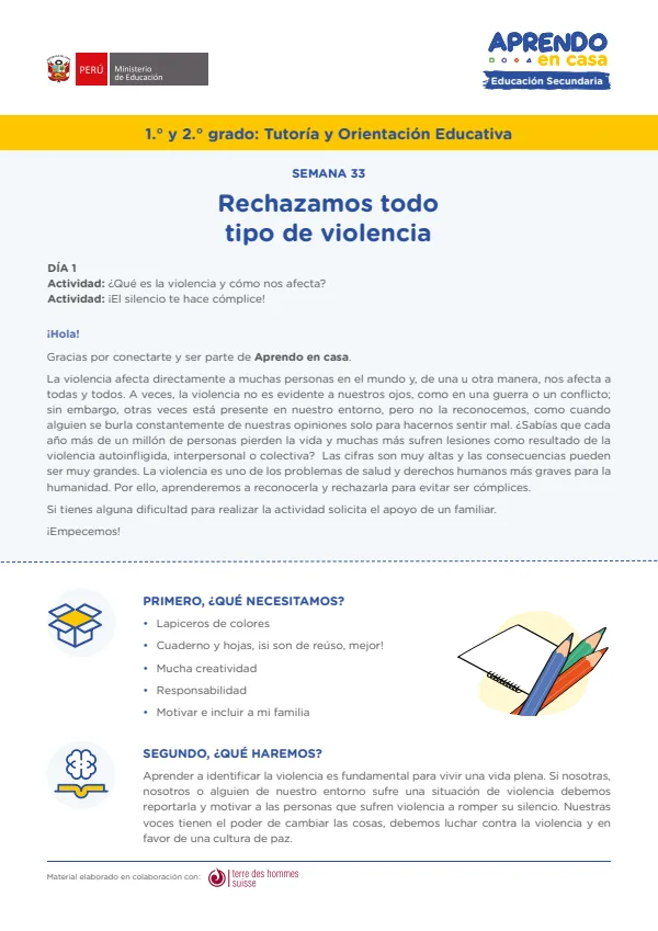 Rechazamos todo tipo de violencia - Secundaria (MINEDU) PDF 1 Portada de Rechazamos todo tipo de violencia - Secundaria - MINEDU