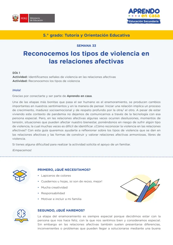 Reconocemos los tipos de violencia en las relaciones afectivas - 5.° grado de Secundaria (MINEDU) PDF 1 Portada de Reconocemos los tipos de violencia en las relaciones afectivas - 5.° grado de Secundaria - MINEDU