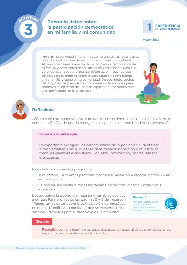 Recopilo datos sobre la participación democrática en mi familia y mi comunidad (MINEDU) PDF 1 Portada de Recopilo datos sobre la participación democrática en mi familia y mi comunidad - Secundaria - MINEDU