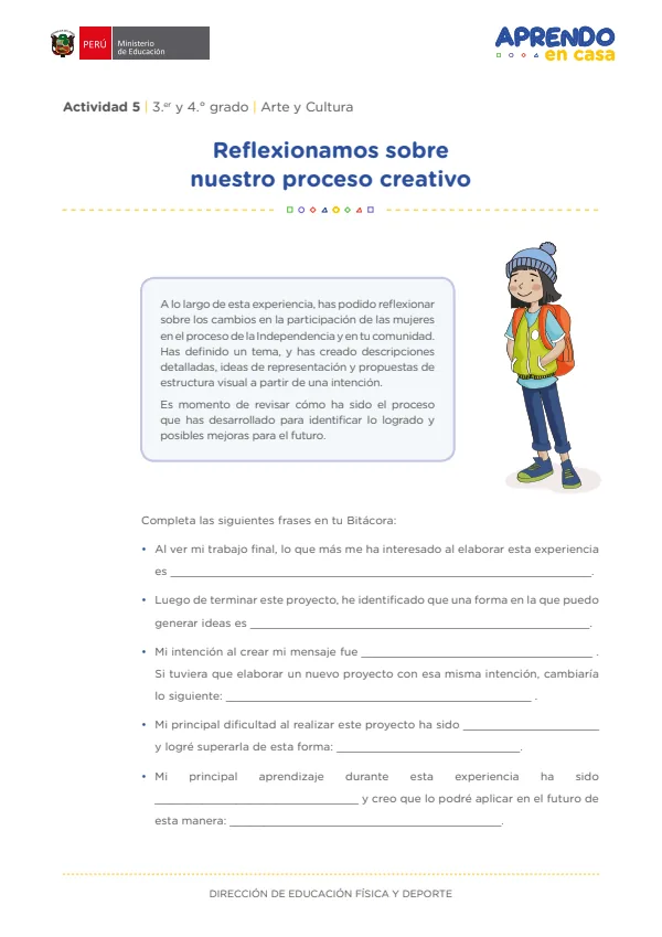 Reflexionamos sobre nuestro proceso creativo , 3.er y 4. grado (MINEDU) PDF 1 Portada de Reflexionamos sobre nuestro proceso creativo , 3.er y 4. grado - MINEDU