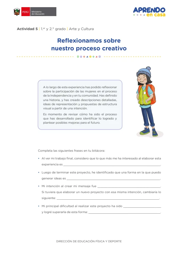 Reflexionamos sobre nuestro proceso creativo , Actividad 5 - Secundaria (MINEDU) PDF 1 Portada de Reflexionamos sobre nuestro proceso creativo , Actividad 5 - Secundaria - MINEDU