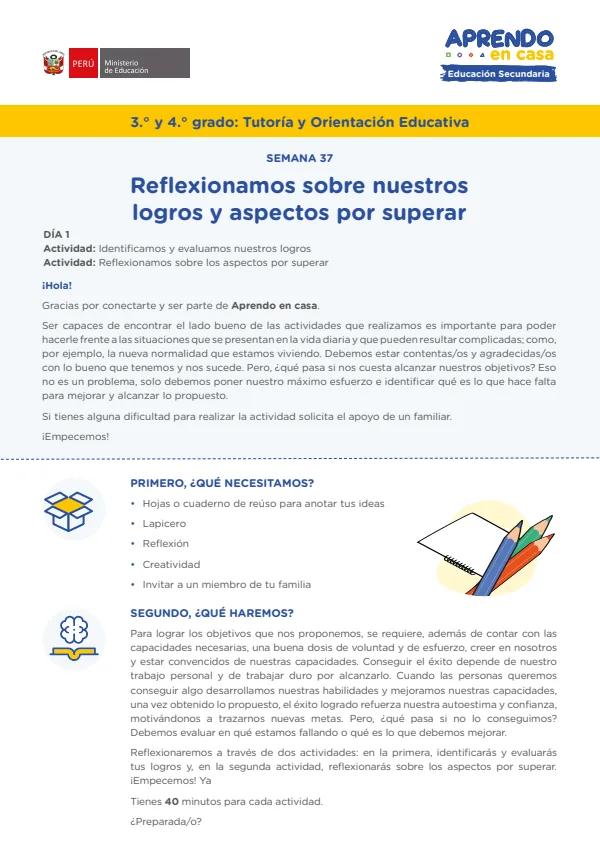 Reflexionamos sobre nuestros logros y aspectos por superar, 3.er y 4. grado (MINEDU) PDF 1 Portada de Reflexionamos sobre nuestros logros y aspectos por superar, 3.er y 4. grado - MINEDU