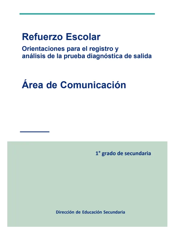Refuerzo escolar, Área de Comunicación: 1 grado. Orientaciones para el registro y análisis de la prueba diagnóstica de salida (MINEDU) PDF 1 Portada de Refuerzo escolar, Área de Comunicación: 1 grado. Orientaciones para el registro - Educación Intercultural Bilingüe (EIB) - MINEDU