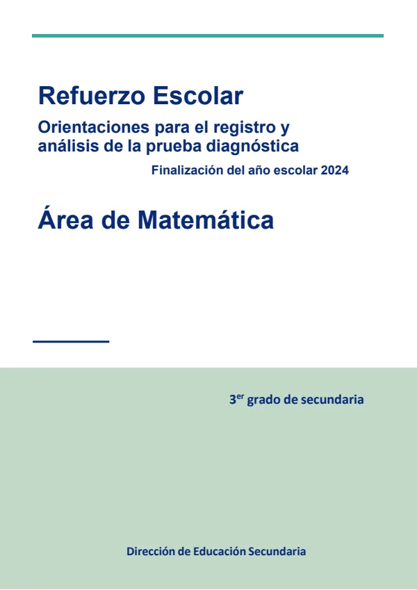 Refuerzo escolar, Área de Matemática: 3 grado. Orientaciones para el registro y análisis de la prueba diagnóstica, finalización del año escolar 2024 (MINEDU) PDF 1 Portada de Refuerzo escolar, Área de Matemática: 3 grado. Orientaciones para el registro - Evaluación diagnóstica - MINEDU