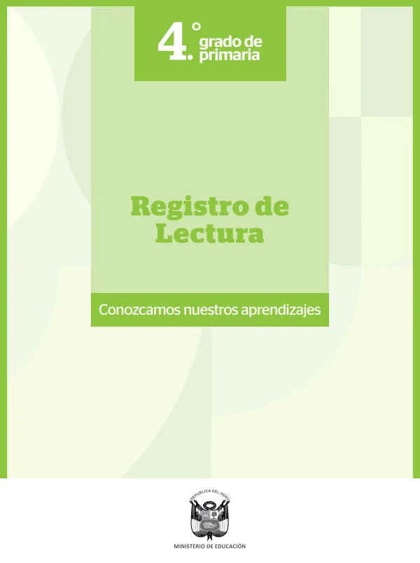 Registro de Lectura 4. grado de Primaria (MINEDU) PDF 1 Portada de Registro de Lectura 4. grado de Primaria - Evaluación diagnóstica - MINEDU