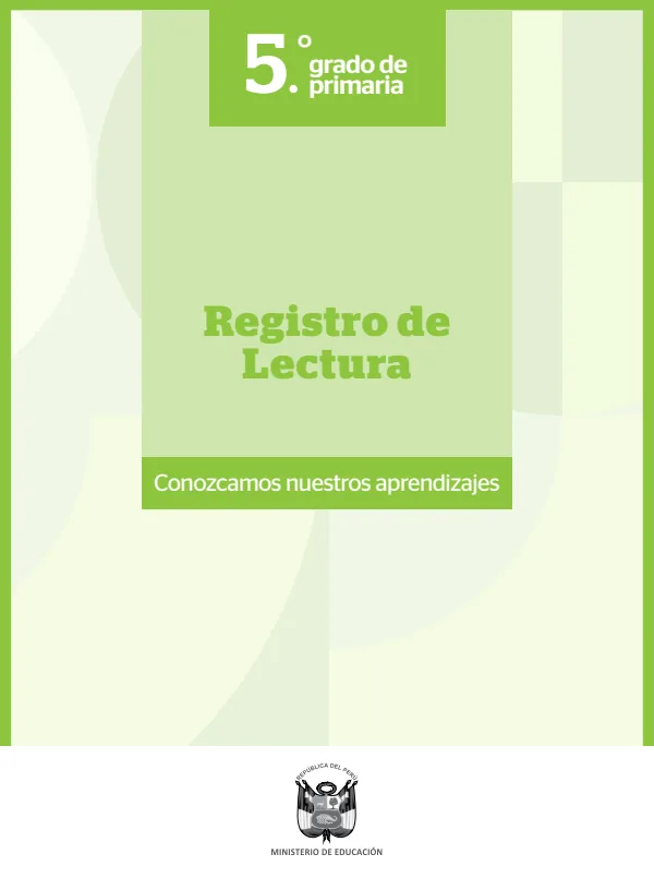 Registro de Lectura 5. grado de Primaria (MINEDU) PDF 1 Portada de Registro de Lectura 5. grado de Primaria - Evaluación diagnóstica - MINEDU