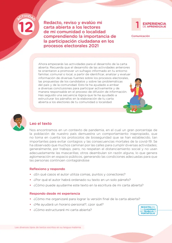 Represento e interpreto datos en tablas y gráficos a fin de establecer propuestas sobre el voto informado y responsable en mi comunidad (MINEDU) PDF 1 Portada de Represento e interpreto datos en tablas y gráficos a fin de establecer propuestas sobre - 5.º grado de Secundaria - MINEDU