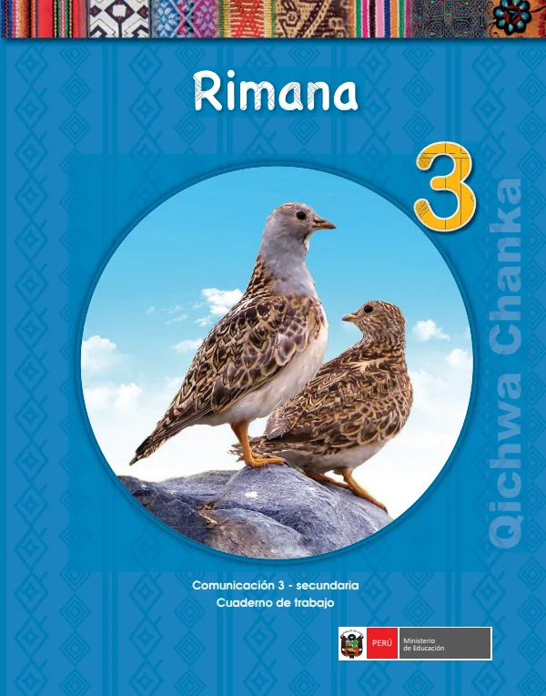 Rimana 3.er = Comunicación 3.er Secundaria: Cuaderno de trabajo - Qichwa Chanka (MINEDU) PDF 1 Portada de Rimana 3.er = Comunicación 3.er Secundaria: Cuaderno de trabajo - Qichwa Chanka - MINEDU