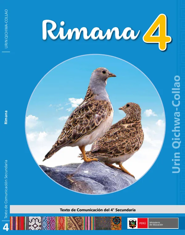 Rimana - 4 - Urin Qichwa-Collao: Texto de Comunicación del 4 Secundaria - Quechua Collao (MINEDU) PDF 1 Portada de Rimana - 4 - Urin Qichwa-Collao: Texto de Comunicación del 4 Secundaria - Quechua Collao - MINEDU