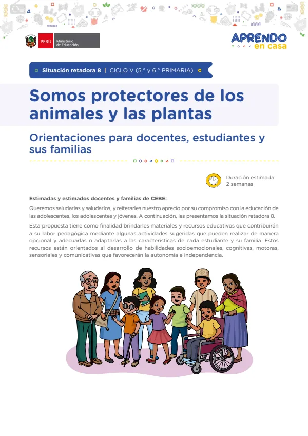 Somos protectores de los animales y las plantas - Mateaprendiendo: Situación retadora 8 (MINEDU) PDF 1 Portada de Somos protectores de los animales y las plantas - Mateaprendiendo: Situación retadora - Educación Básica Especial (EBE) - MINEDU