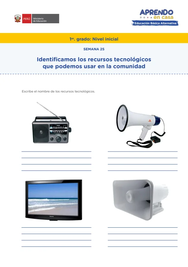 Texto: Identificamos los recursos tecnológicos que podemos usar en la comunidad (MINEDU) PDF 1 Portada de Texto: Identificamos los recursos tecnológicos que podemos usar en la comunidad - Educación Básica Alternativa (EBA) - MINEDU