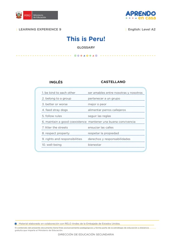 This is Perú! Glossary - 5.° grado de Secundaria (MINEDU) PDF 1 Portada de This is Perú! Glossary - 5.° grado de Secundaria - MINEDU