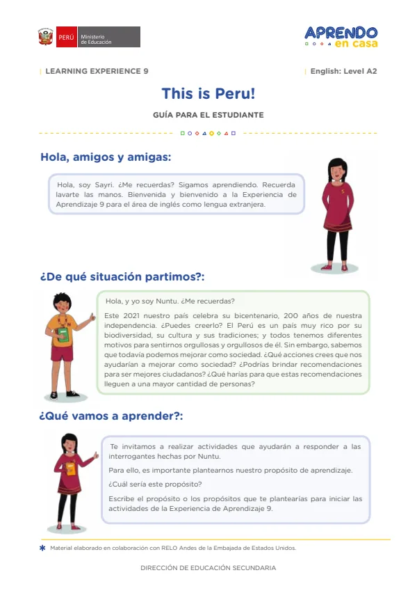 This is Peru! Guía para el estudiante: learning experience 9, english: level A2 - 5.° grado de Secundaria (MINEDU) PDF 1 Portada de This is Peru! Guía para el estudiante: learning experience 9, english: level A2 - 5.° - 5.º grado de Secundaria - MINEDU