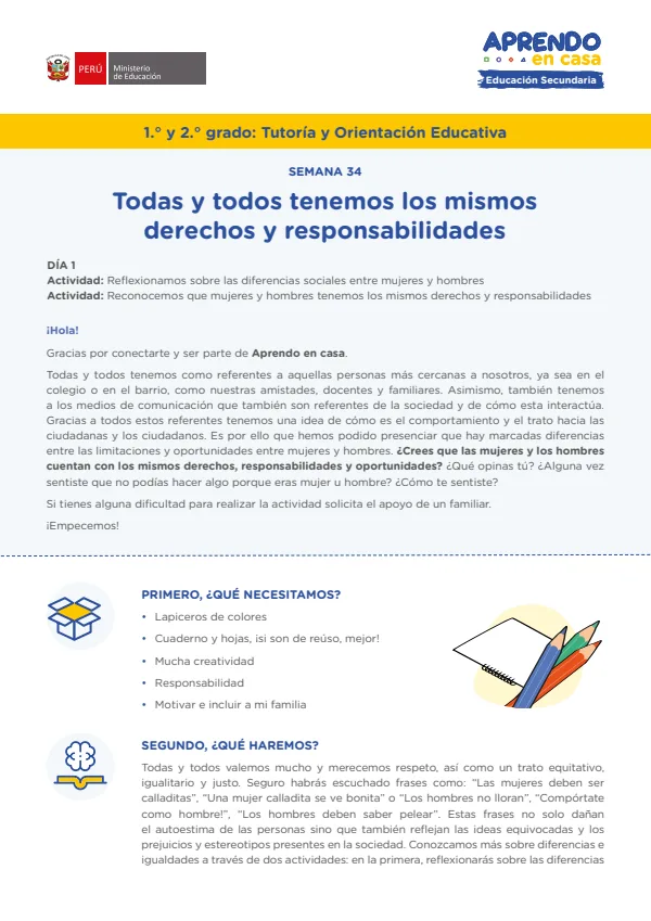 Todas y todos tenemos los mismos derechos y responsabilidades - Secundaria (MINEDU) PDF 1 Portada de Todas y todos tenemos los mismos derechos y responsabilidades - Secundaria - MINEDU