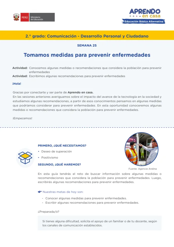 Tomamos medidas para prevenir enfermedades - Educación Inicial (MINEDU) PDF 1 Portada de Tomamos medidas para prevenir enfermedades - Educación Inicial - Educación Básica Alternativa (EBA) - MINEDU