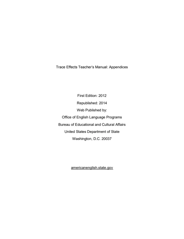 Trace effects, teacher's manual. Appendices (MINEDU) PDF 1 Portada de Trace effects, teacher's manual. Appendices - Guías docentes - MINEDU