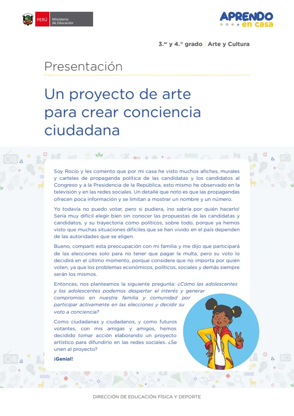 Un proyecto de arte para crear conciencia ciudadana , 3er y 4to grado (MINEDU) PDF 1 Portada de Un proyecto de arte para crear conciencia ciudadana , 3er y 4to grado - MINEDU