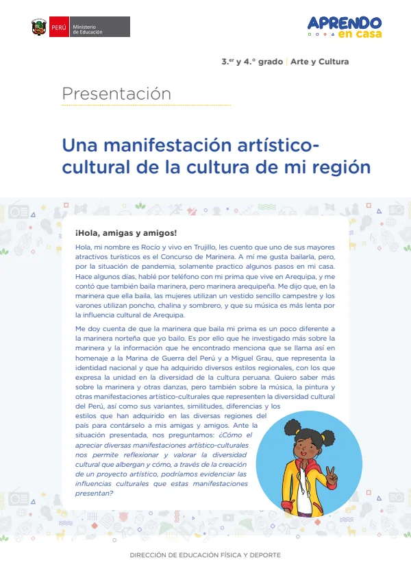 Una manifestación artístico-cultural que representa la diversidad cultural de mi región (MINEDU) PDF 1 Portada de Una manifestación artístico-cultural que representa la diversidad cultural de mi región - 4.º grado de Secundaria - MINEDU