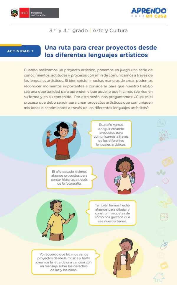 Una ruta para crear proyectos desde los diferentes lenguajes artísticos. 3.er y 4. grado (MINEDU) PDF 1 Portada de Una ruta para crear proyectos desde los diferentes lenguajes artísticos. 3.er y 4. grado - MINEDU