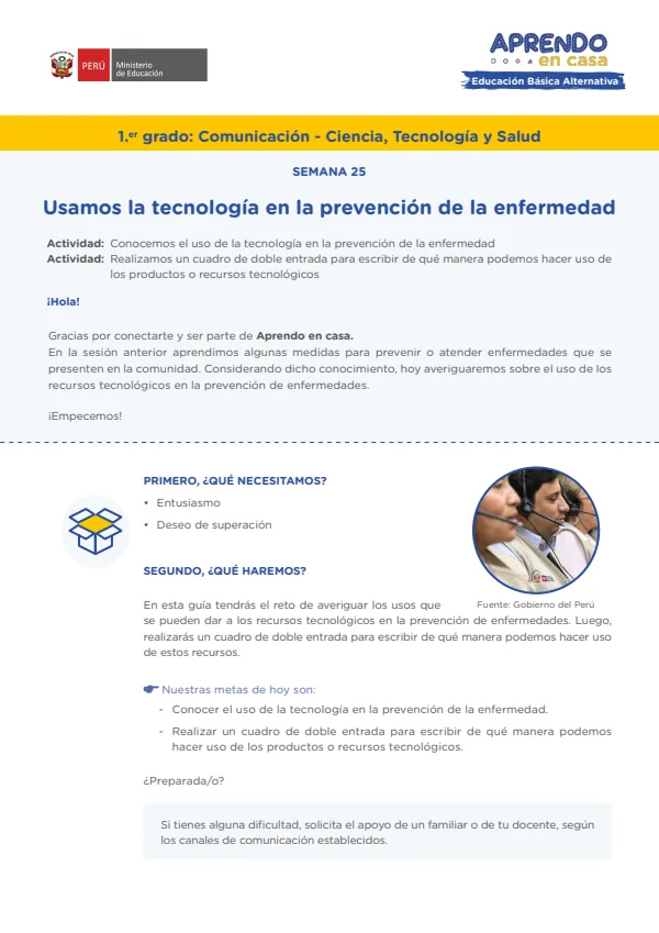 Usamos la tecnología en la prevención de la enfermedad - Educación Inicial (MINEDU) PDF 1 Portada de Usamos la tecnología en la prevención de la enfermedad - Educación Inicial - Educación Básica Alternativa (EBA) - MINEDU