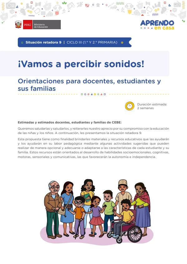 ¡Vamos a percibir sonidos! - Mateaprendiendo: Situación retadora 9. Ciclo III (1. y 2 (MINEDU) PDF 1 Portada de ¡Vamos a percibir sonidos! - Mateaprendiendo: Situación retadora 9. Ciclo III (1. y 2 - Educación Básica Especial (EBE) - MINEDU