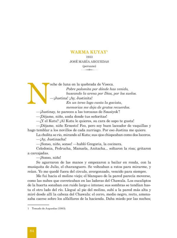 Warma Kuyay: 1933. José María Arguedas - 1.° grado de Secundaria (MINEDU) PDF 1 Portada de Warma Kuyay: 1933. José María Arguedas - 1.° grado de Secundaria - MINEDU