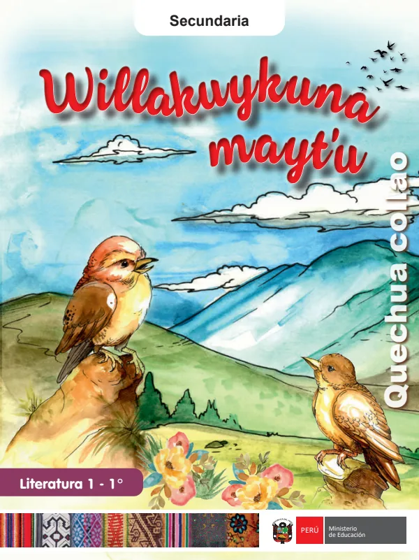Willakuykuna mayt'u = Literatura 1 - 1. grado de secundaria - Quechua Collao (MINEDU) PDF 1 Portada de Willakuykuna mayt'u = Literatura 1 - 1. grado de secundaria - Quechua Collao - MINEDU